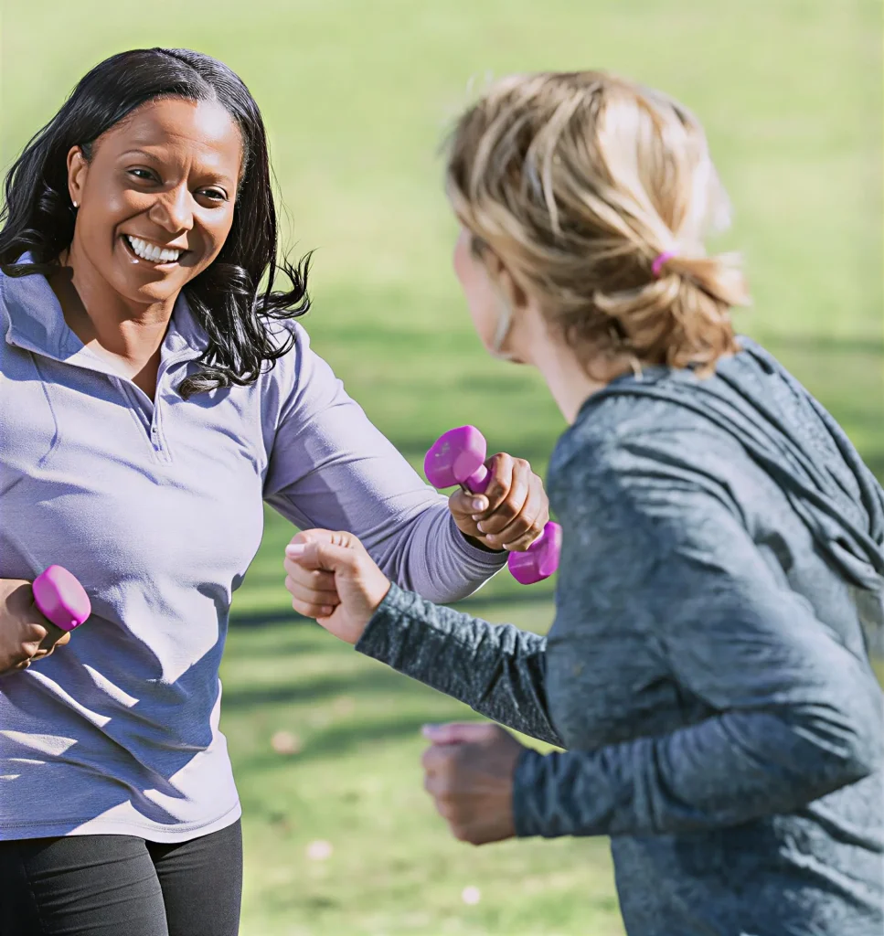 Supplements for Perimenopause: Happy women over 50 enjoying healthy aging and vitality outdoors.