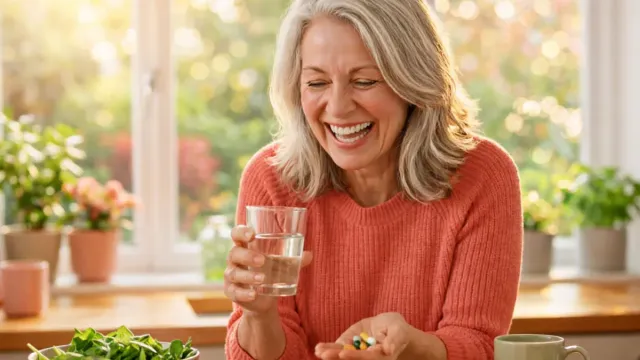 Woman over 50 reviewing Vitamin B12 and B-Complex supplements for healthy aging and energy