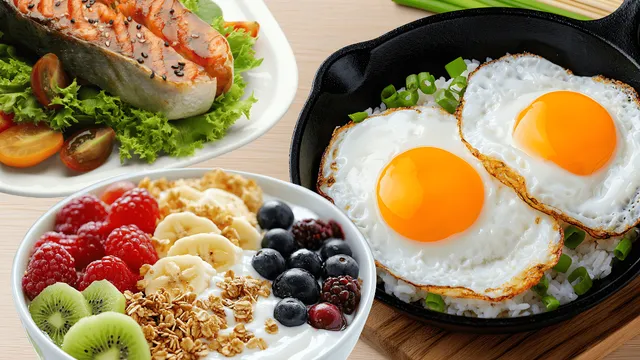 Natural sources of B12 for women over 50 including eggs, salmon, yogurt, and dairy products