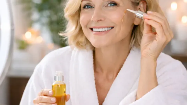 Woman applying moisturizer following the ultimate skin care guide for women over 50