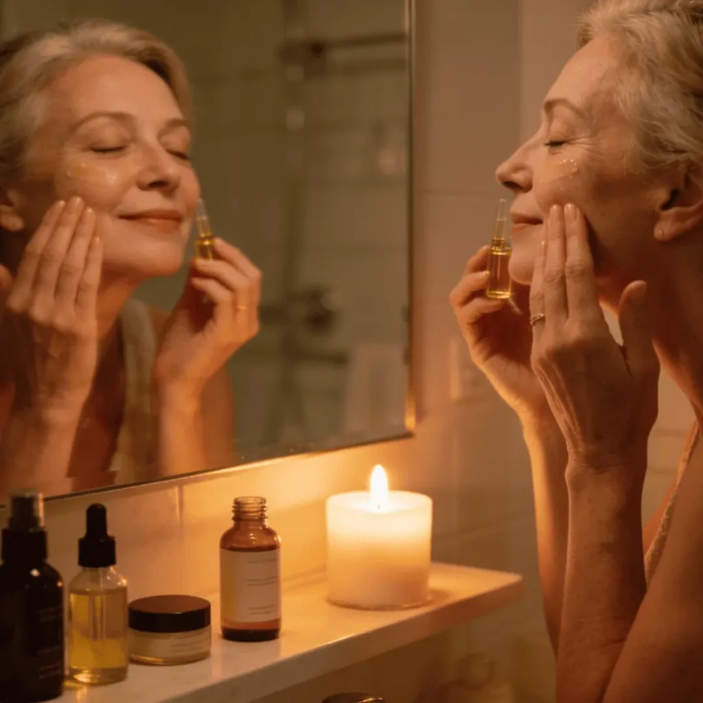 Professional anti aging facial treatment using HydraFacial technology for mature skin