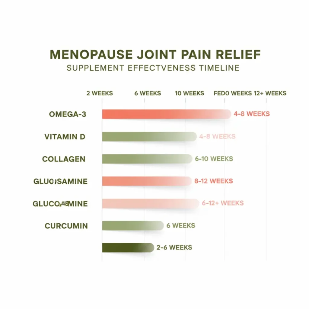 Timeline chart showing how long supplements for menopause and joint pain take to work