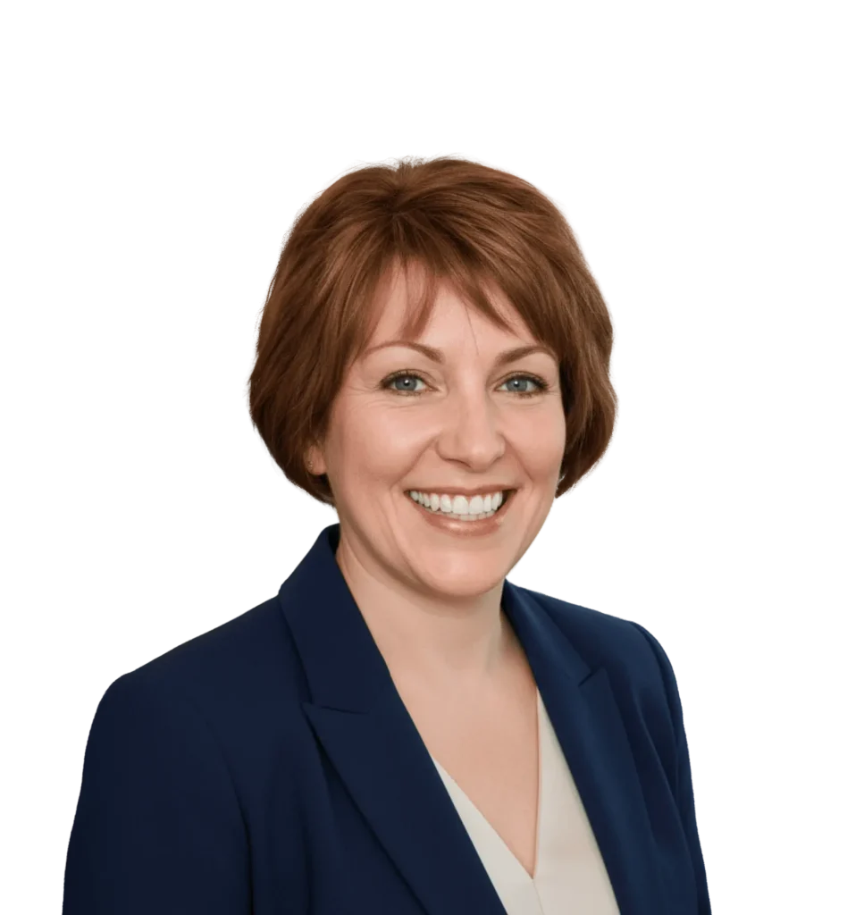 Portrait of Susan Marder, a professional midlife woman in a navy blazer and light blouse, representing a Lonage wellness contributor for women over 50