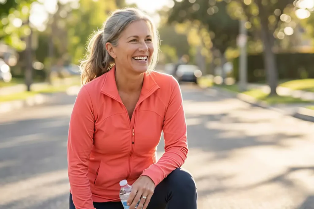 Confident woman over 50 enjoying afternoon walk demonstrating four powerful habits for healthier aging