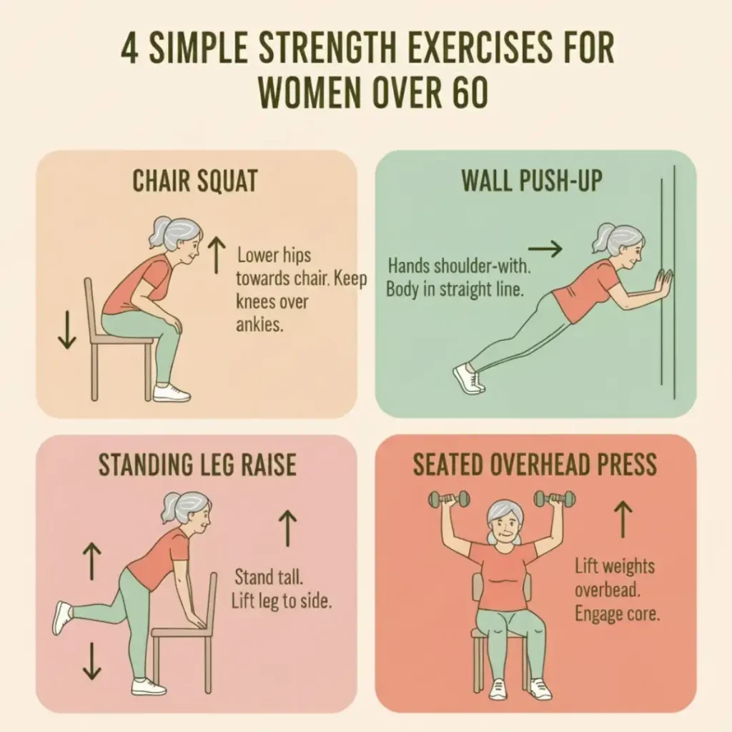 Beginner strength training exercises for seniors at home without equipment