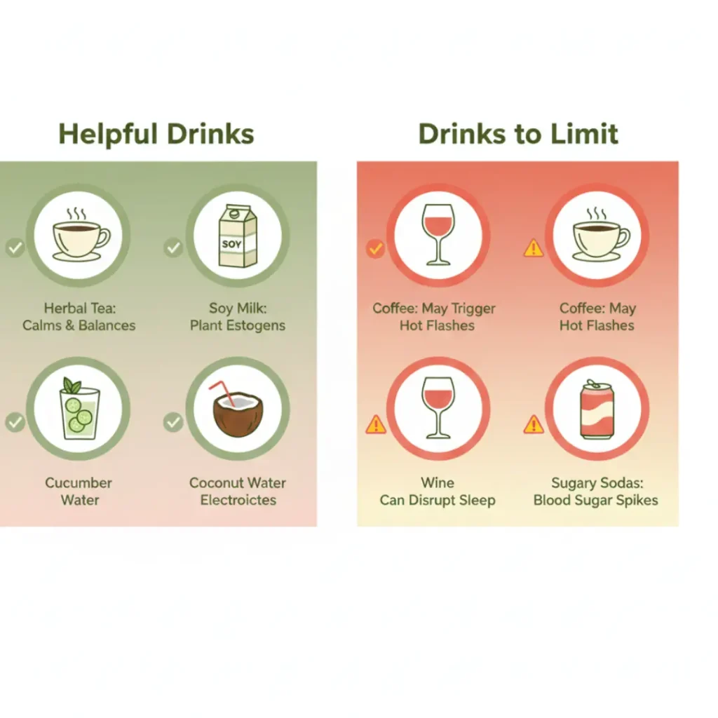 Infographic showing best and worst drinks for menopause symptoms