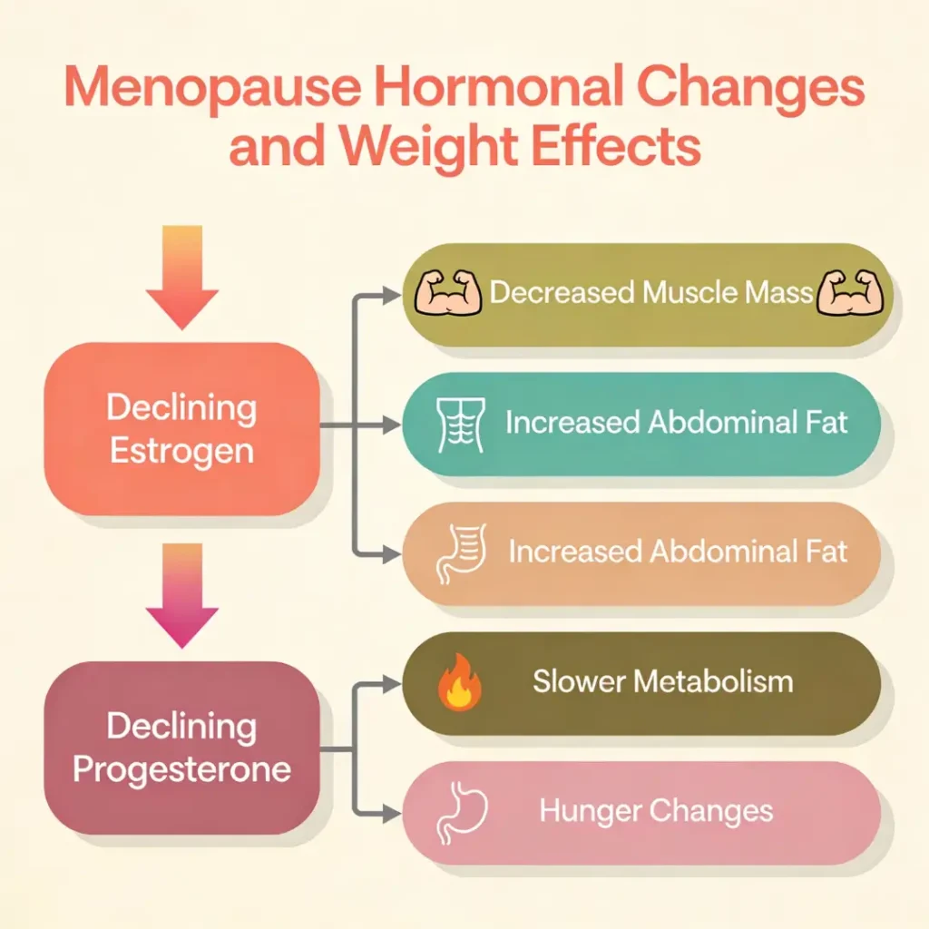 Hormonal changes menopause weight gain estrogen progesterone women 60