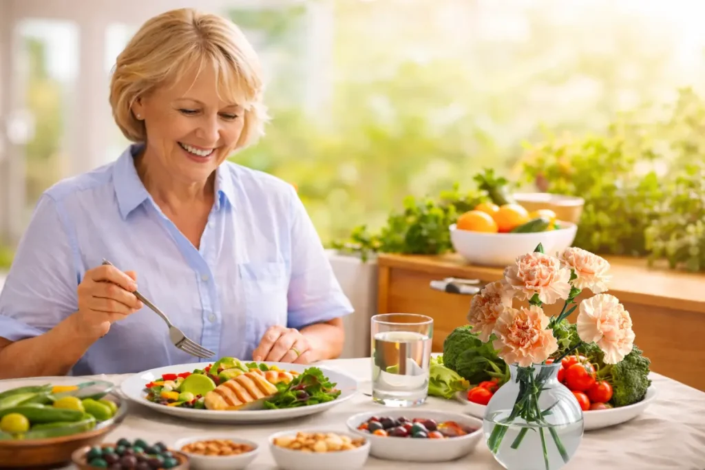 How to lose weight at 60 - woman preparing healthy metabolism-boosting meal