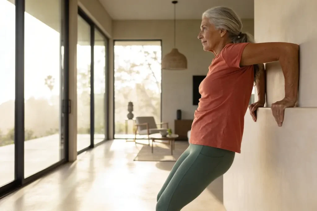Strength training for women over 60 - wall push-up exercise at home