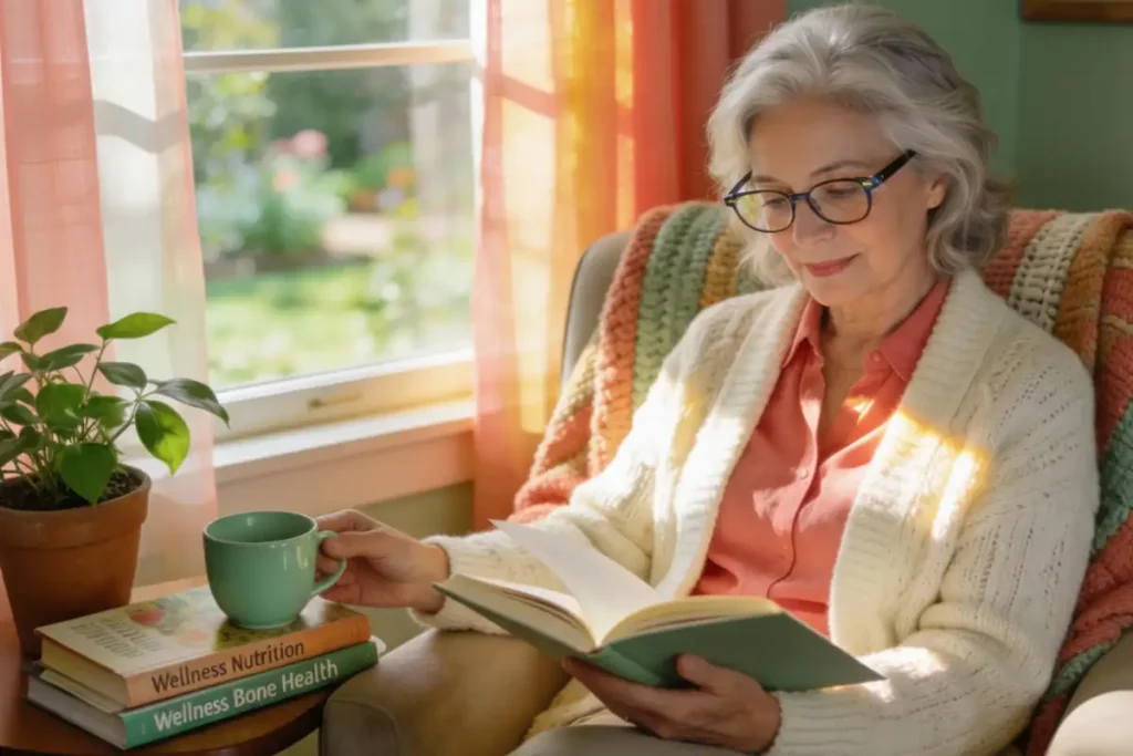 How to lose weight at 60 woman journaling with tea instead of emotional eating