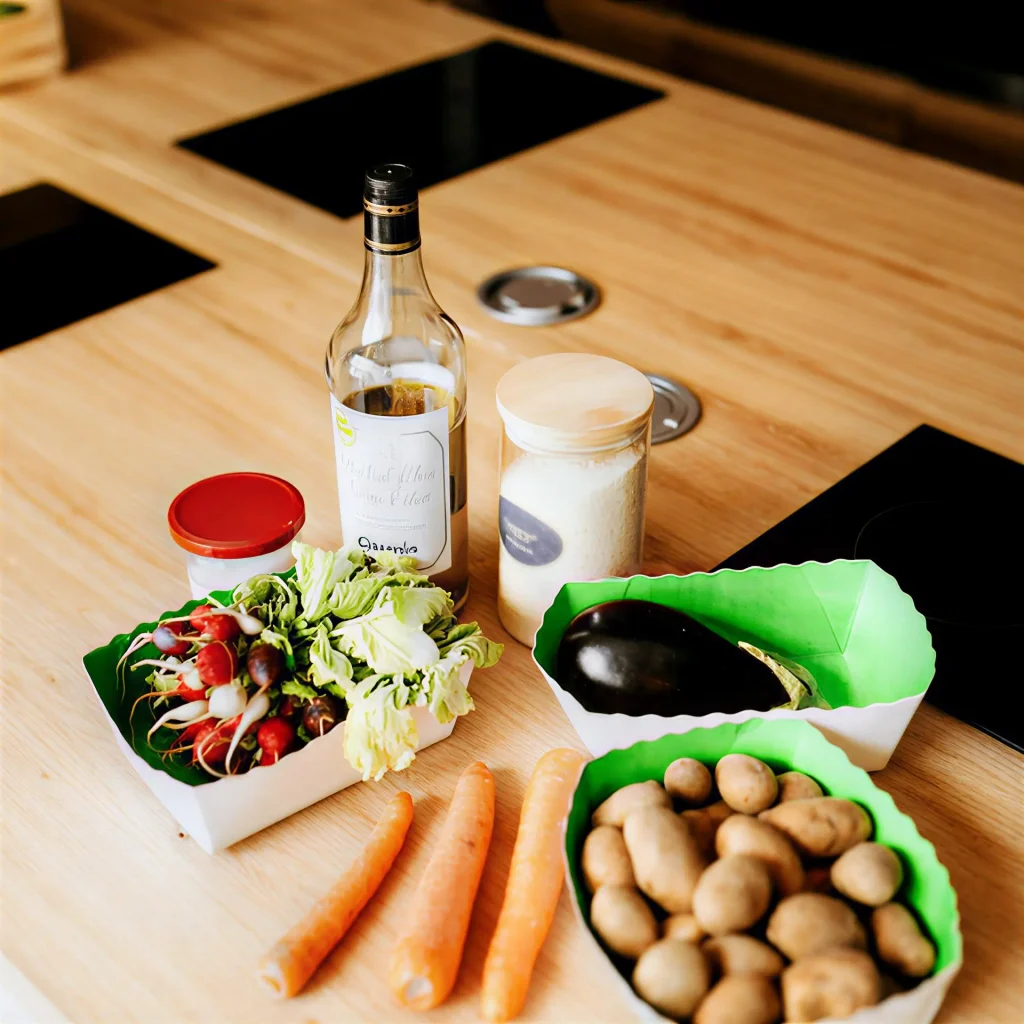 Teapot and pitcher with yogurt jars, berries, and gooseberries, next to colorful vegetables, illustrating high volume low calorie snacks for women over 50