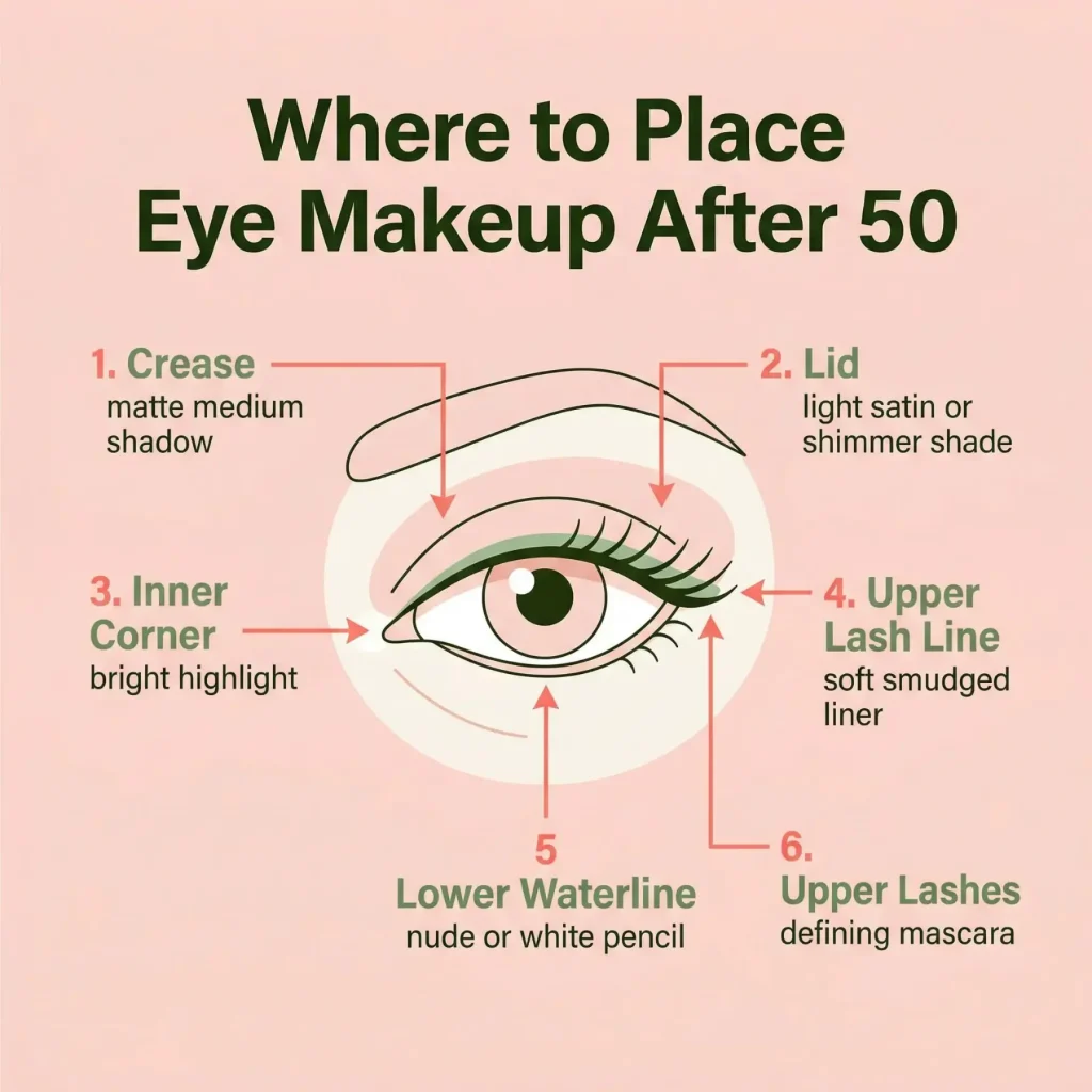 Eye makeup placement chart for women over 50 eyeshadow liner and mascara tips for mature eyes