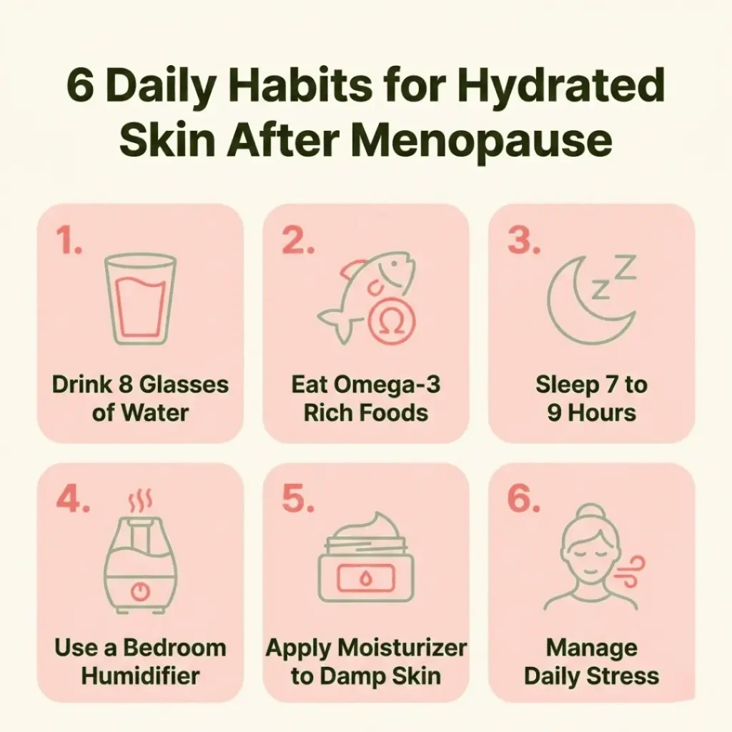 Daily habits chart for improving dry skin after menopause  lifestyle guide for women over 50