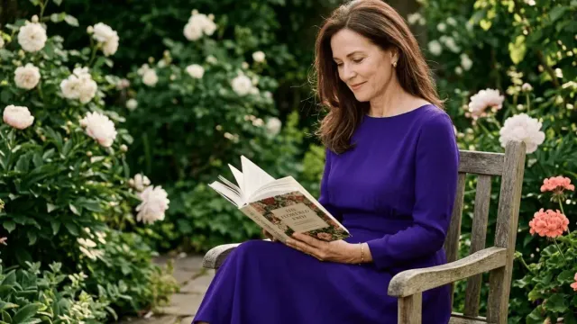 Elegant woman over 50 reading in a garden how age hormones and diet affect the skin naturally