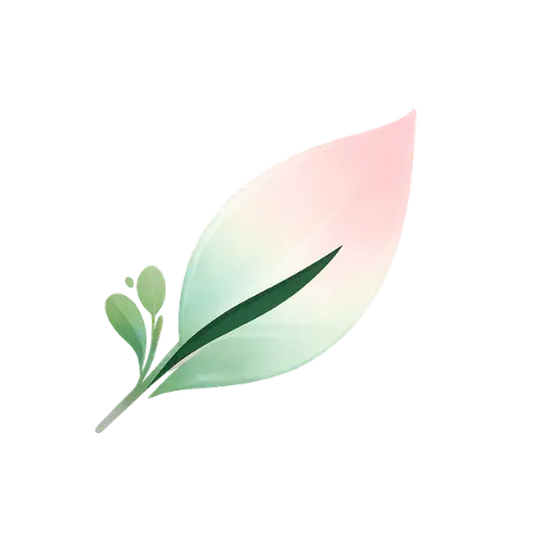 A minimalist pastel leaf icon representing nature, vitality, and a healthy lifestyle.