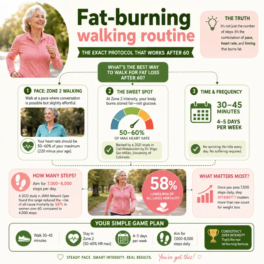 walking for weight loss over 60: Zone 2 heart rate chart for walking and fat burning in women over 60