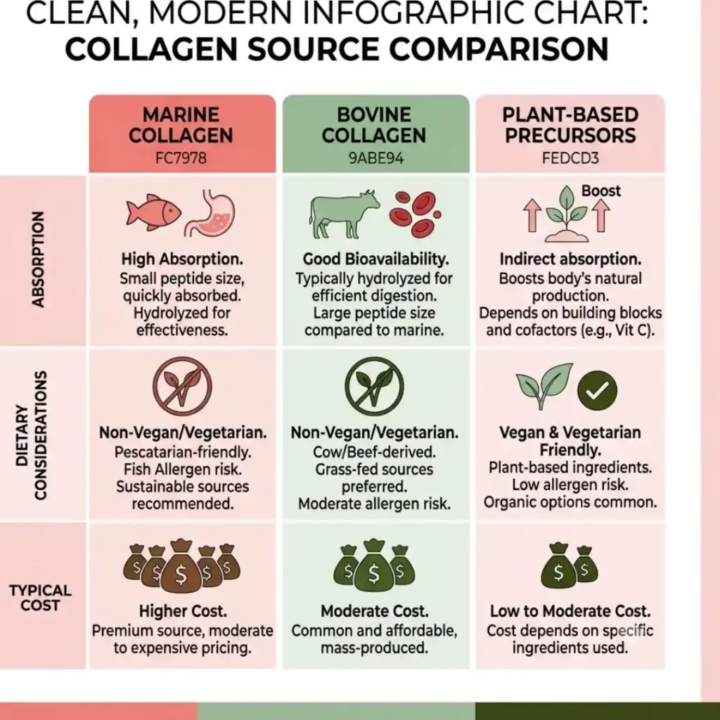 Best Collagen Supplements for Women Over 50 (My Honest Picks) 4 Chart comparing types of collagen supplements for women over 50