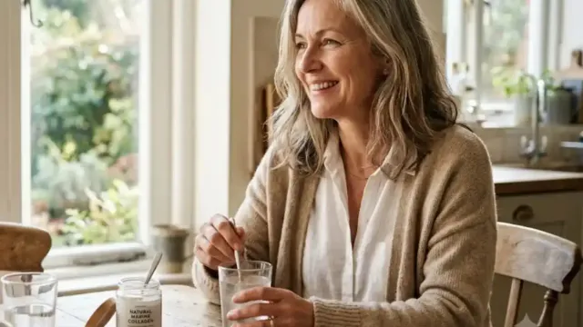 Collagen for menopause: woman sitting with her morning coffee reflecting on changes